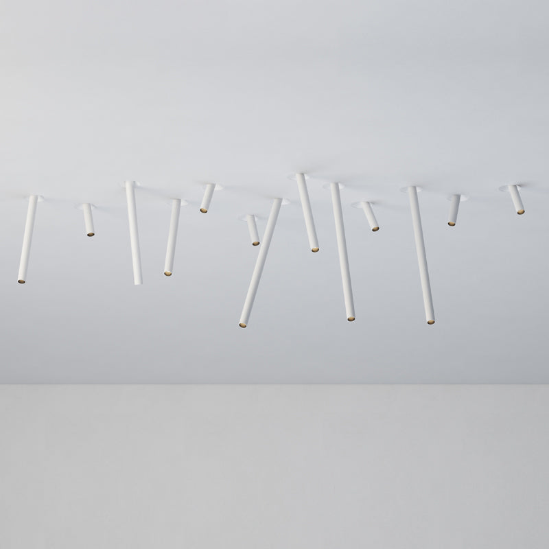 White trimless linear accent spotlights arranged for modern ceiling feature lighting