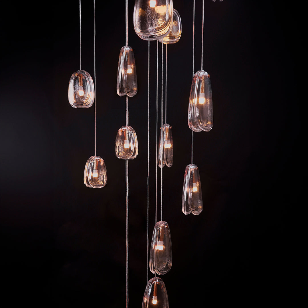 Modern multi-drop hand-blown glass chandelier cluster lighting