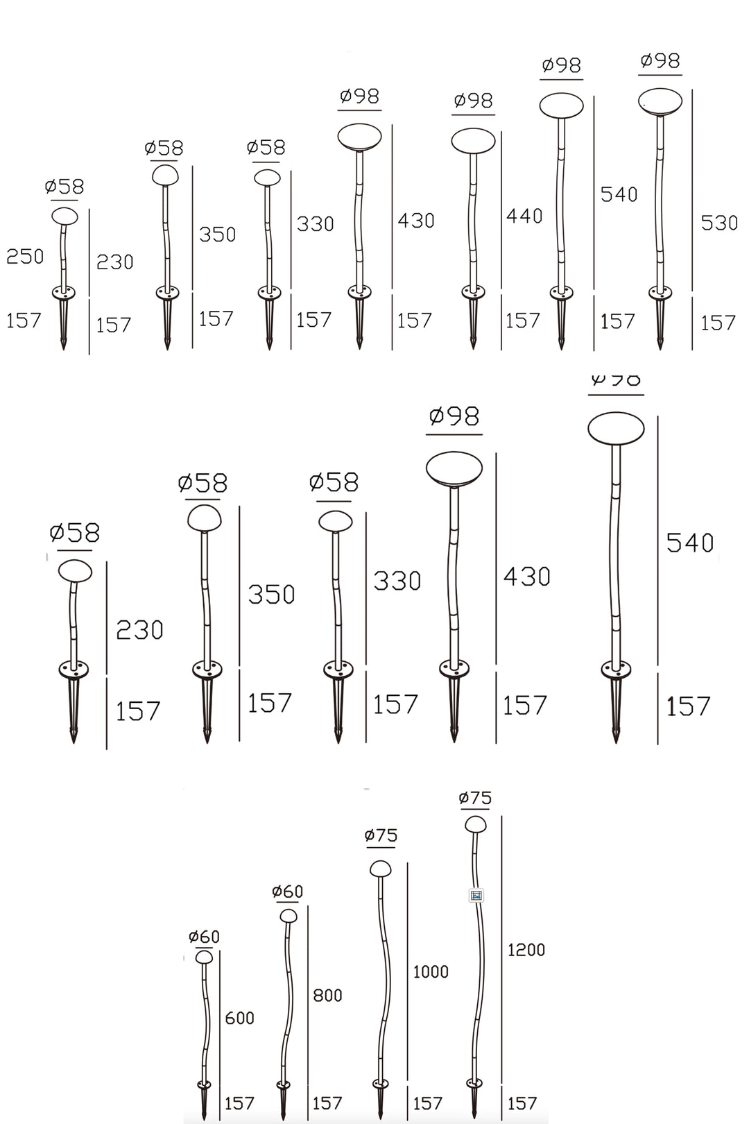 Mushroom spike light dimensions for landscape lighting installation