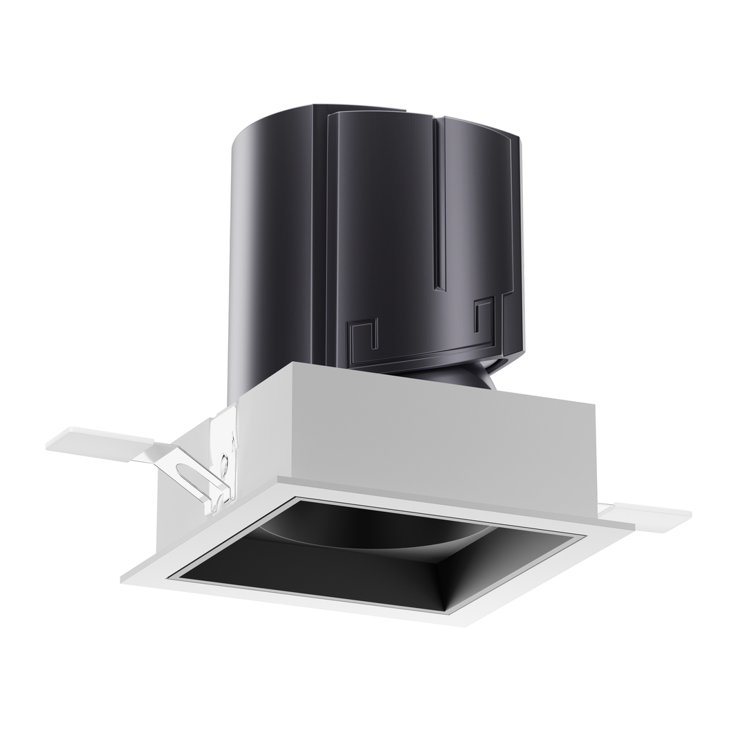 NOVA 75 square architectural LED downlight with matte black reflector for contemporary architectural lighting.