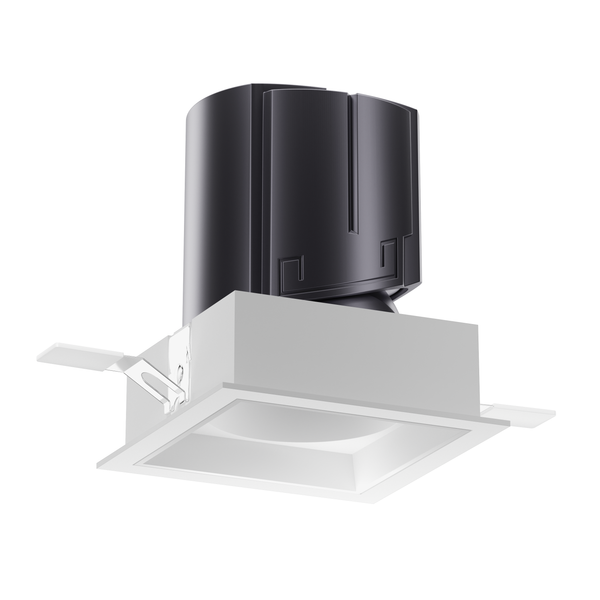 NOVA 75 square architectural LED downlight with white reflector, deep recessed optics and precision beam control.