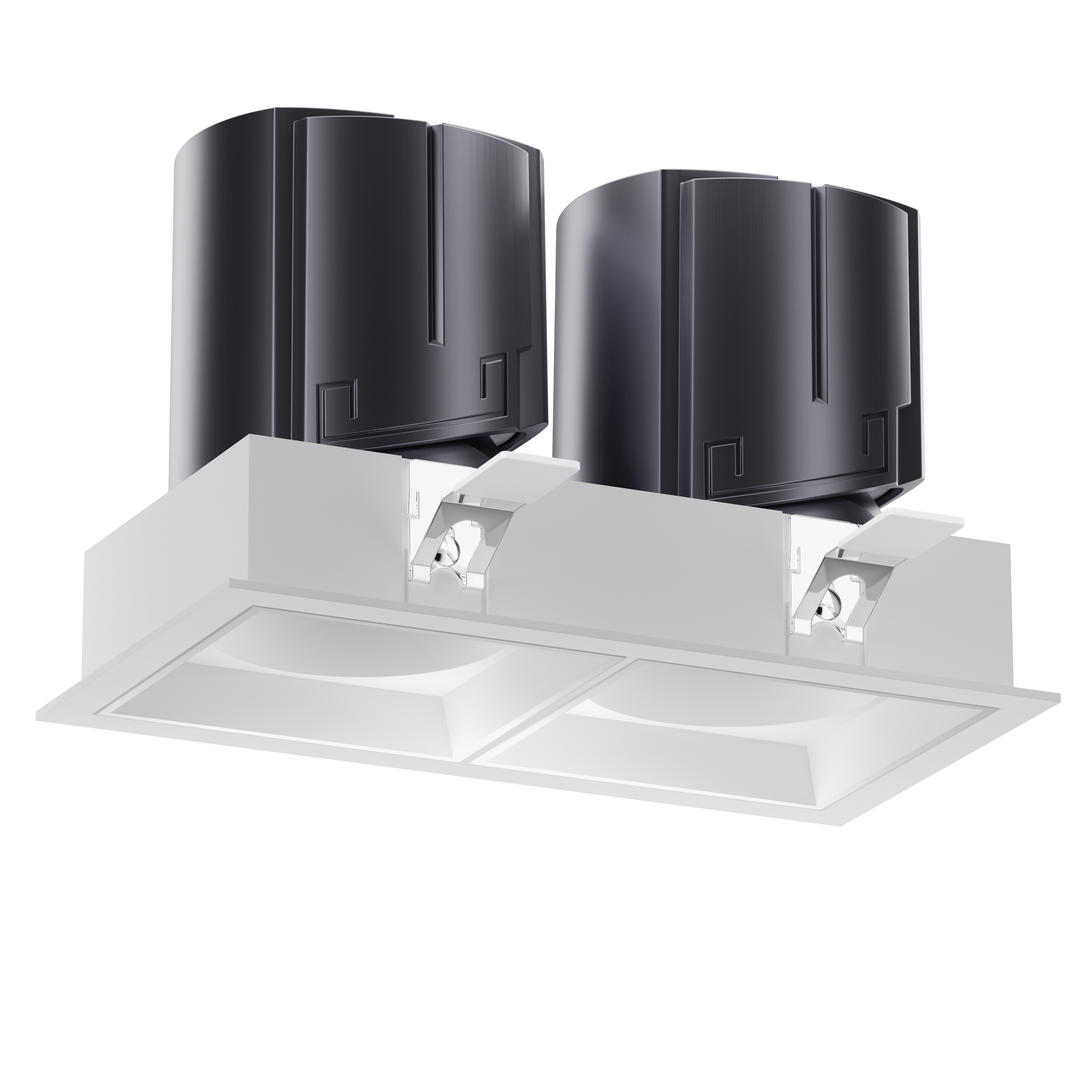 NOVA 75 twin square architectural LED downlight with white reflectors for premium architectural lighting.