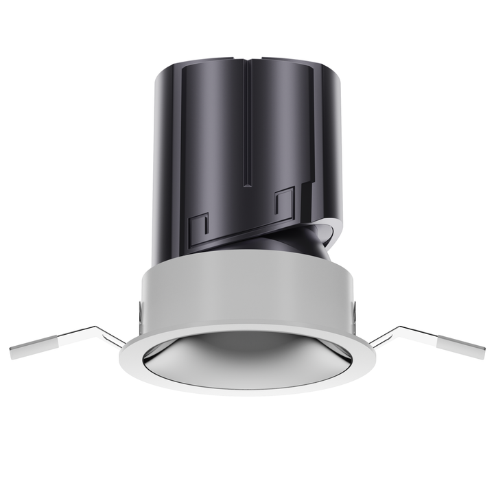NOVA 95 architectural LED downlight with silver reflector, precision optics and deep recessed anti-glare design.
