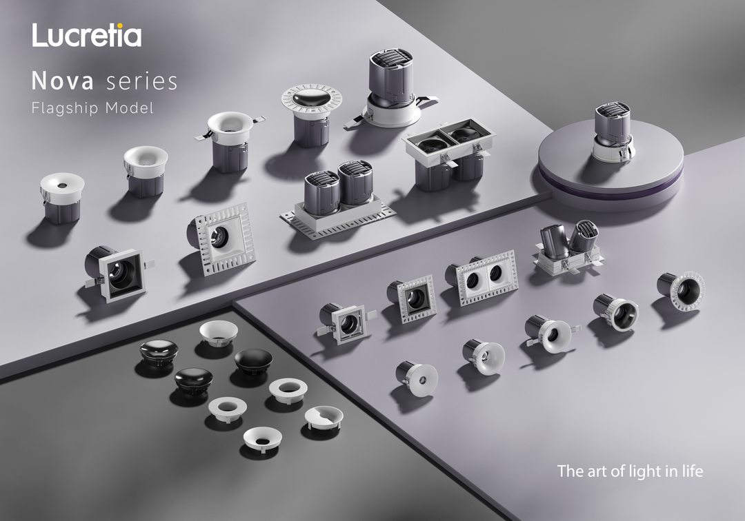 Lucretia NOVA Series architectural downlights showcasing next-generation lighting design and precision engineering.