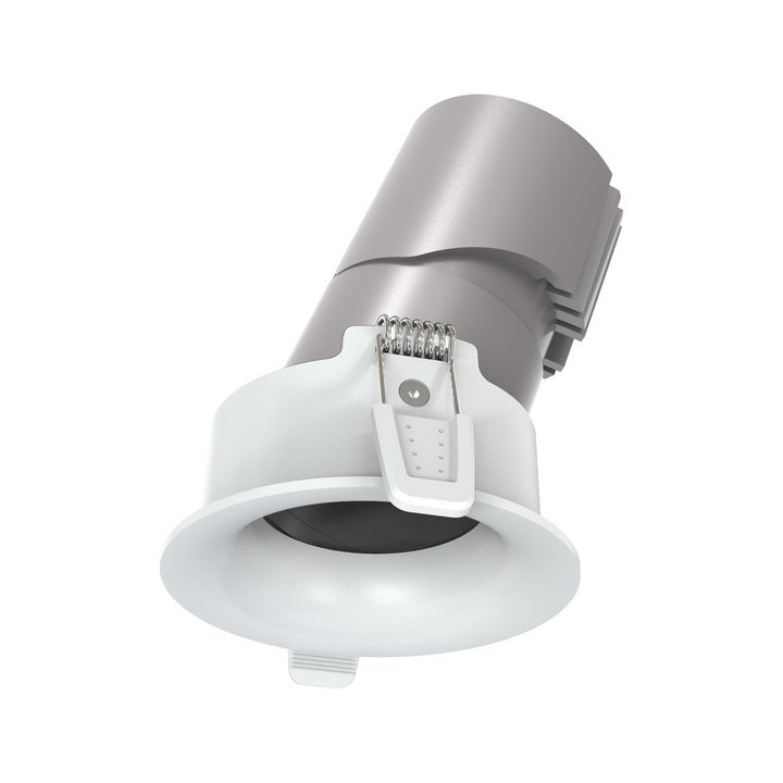 Adjustable 3 inch architectural LED recessed downlight with round trim for precision accent lighting and architectural applications.