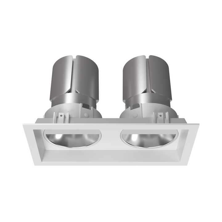 P1 3 inch dual square architectural LED wall wash downlight with dual precision asymmetric optics for smooth, uniform vertical wall illumination.