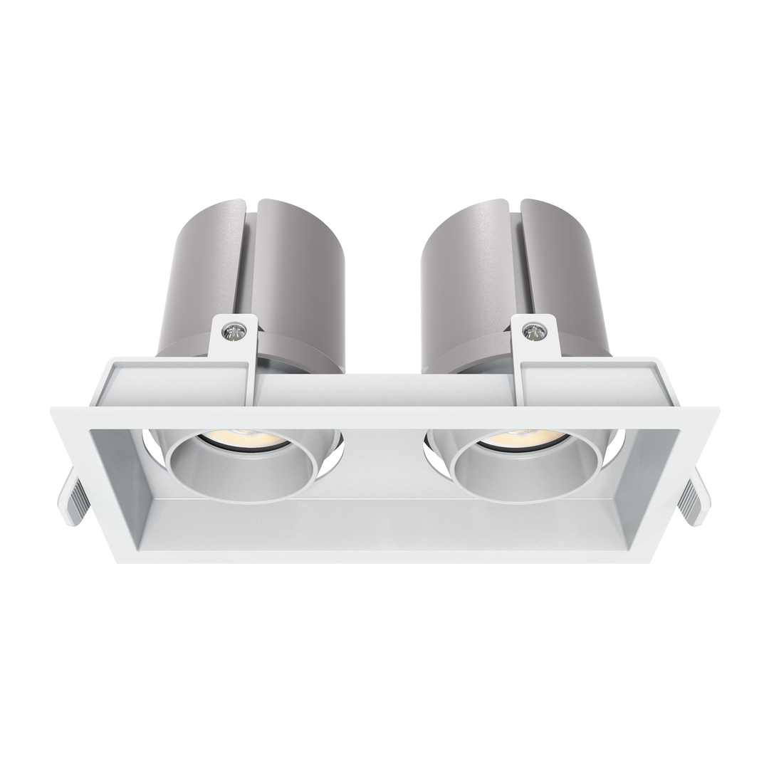 P1 3 inch dual square architectural LED recessed downlight with deep anti-glare optics for residential, hospitality and commercial lighting applications.