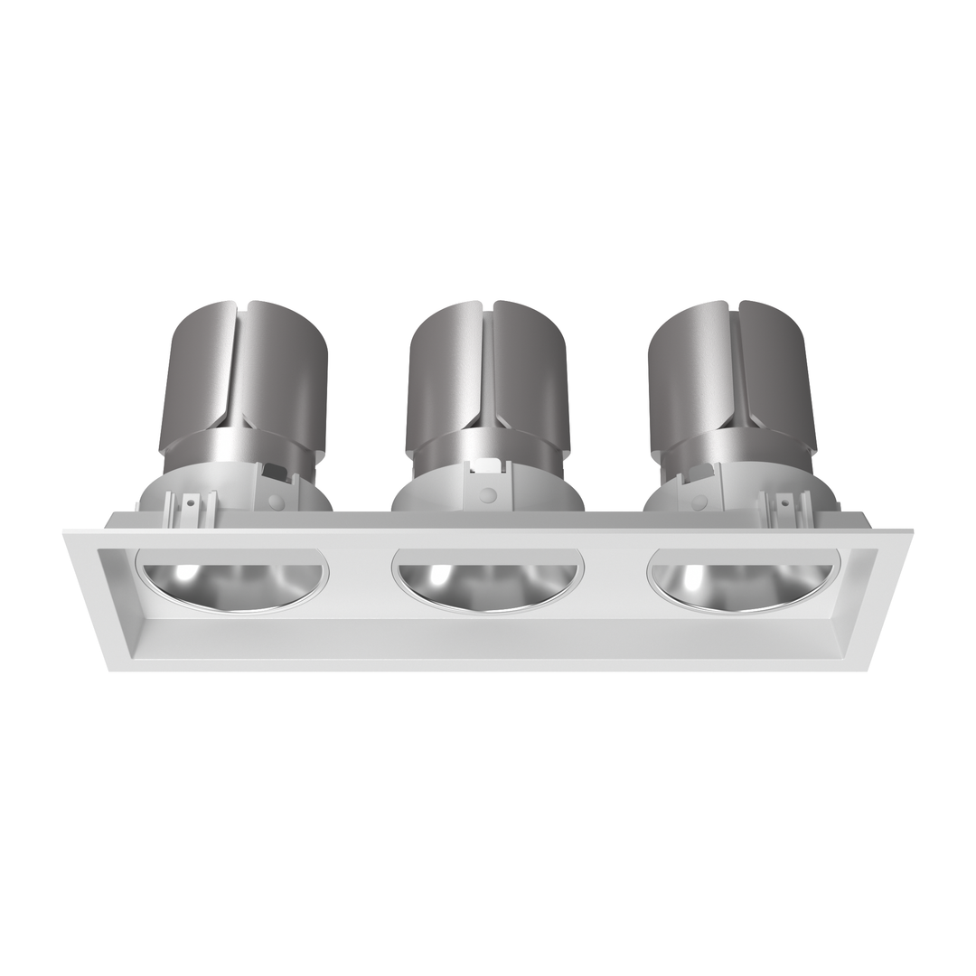 P1 3 inch triple square architectural LED wall wash downlight with precision asymmetric optics for smooth, uniform vertical wall illumination.