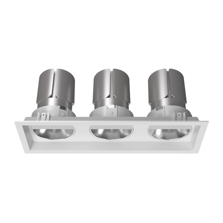 P1 3 inch triple square architectural LED wall wash downlight with precision asymmetric optics for smooth, uniform vertical wall illumination.