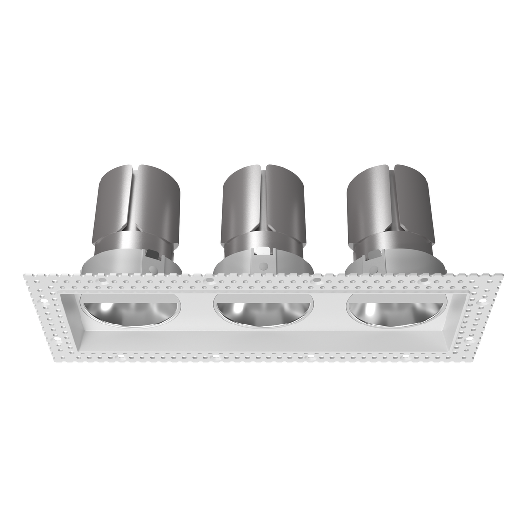 P1 3 inch triple square LED wall wash downlight featuring three precision optical modules for architectural, retail and gallery lighting applications.