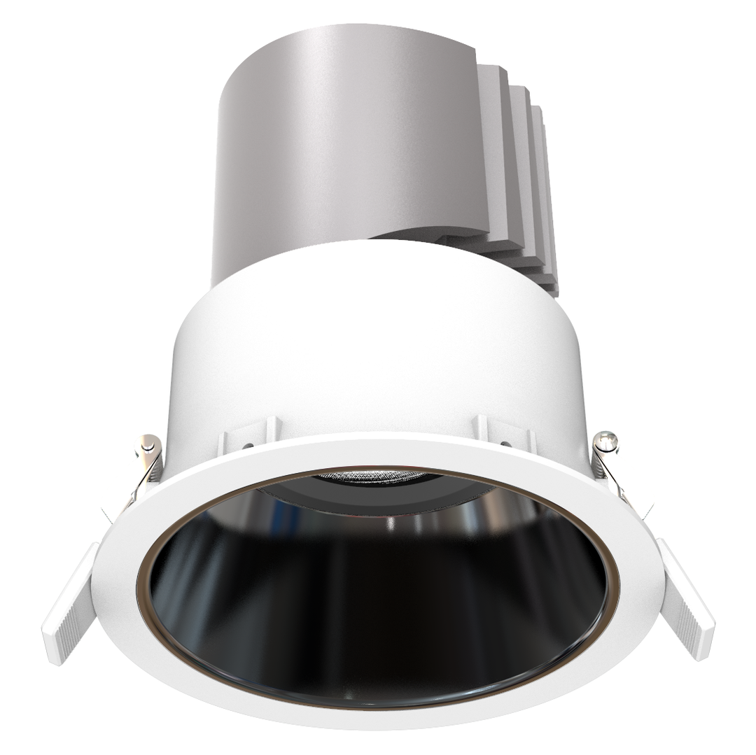 P1 5 inch deep regressed architectural LED downlight with black reflector for superior glare control and visual comfort.