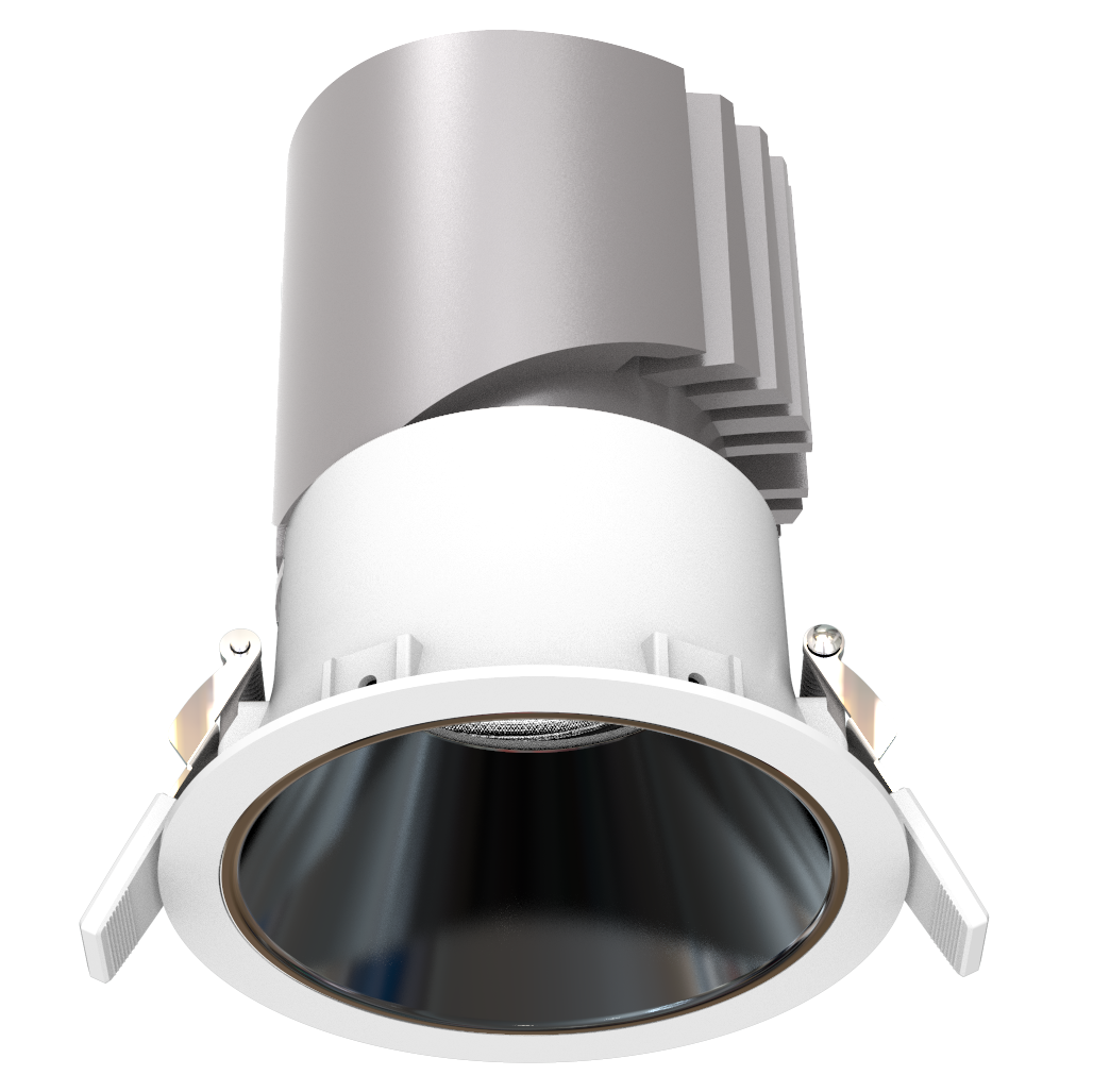 P1 5 inch round fixed LED recessed light with precision silver reflector engineered by Lucretia for North American projects.