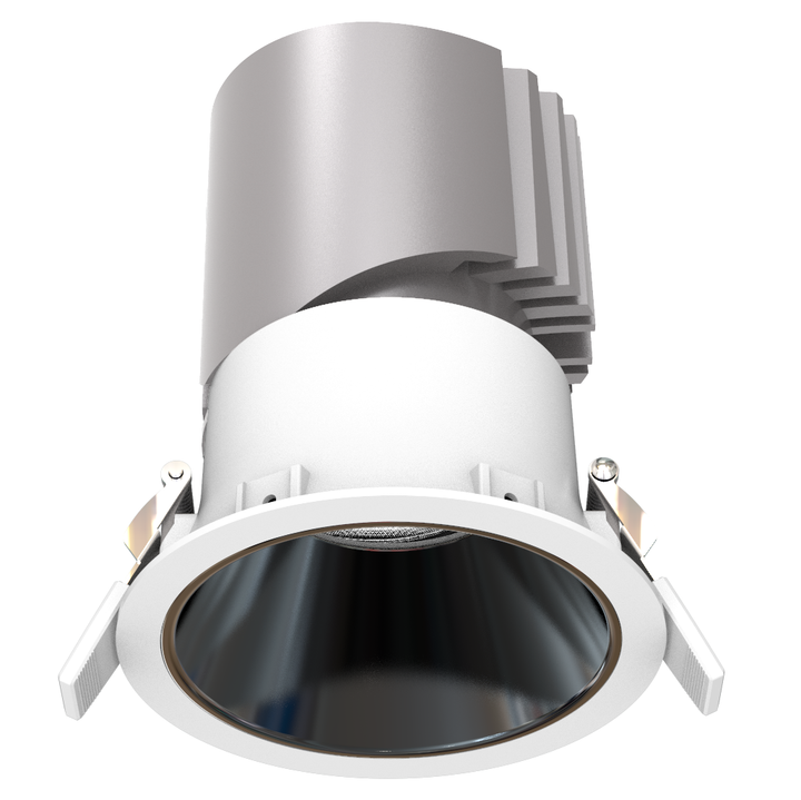 P1 5 inch round fixed LED recessed light with precision silver reflector engineered by Lucretia for North American projects.