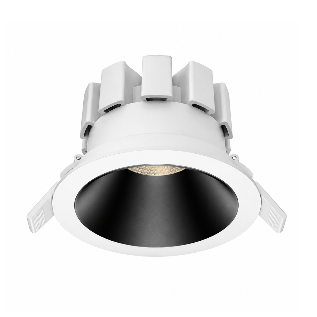 P1 Wide Beam Architectural LED Downlight with black reflector providing enhanced visual comfort and glare control.