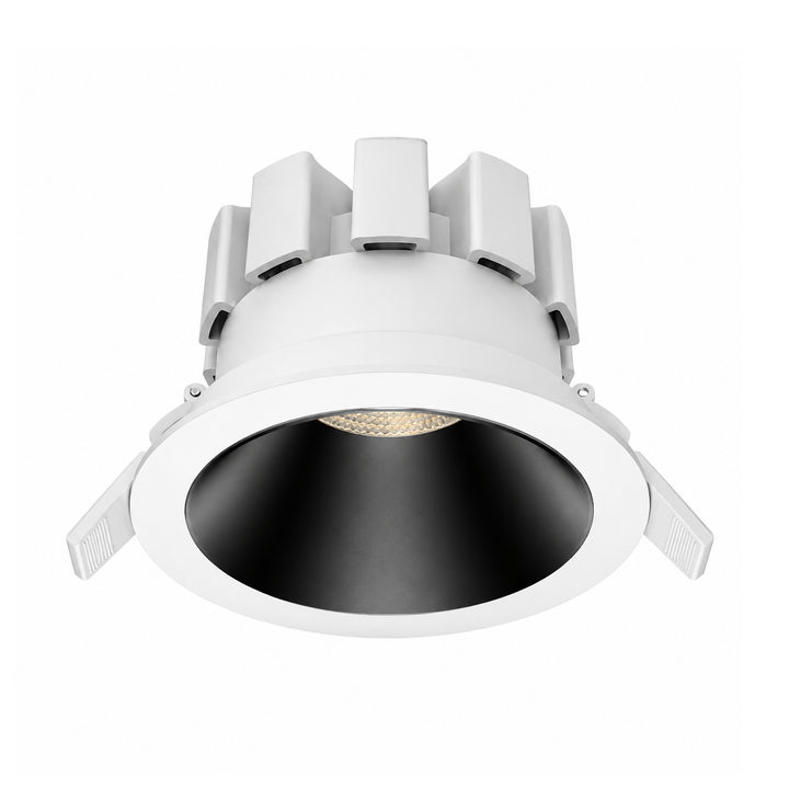 P1 Wide Beam Architectural LED Downlight with black reflector providing enhanced visual comfort and glare control.