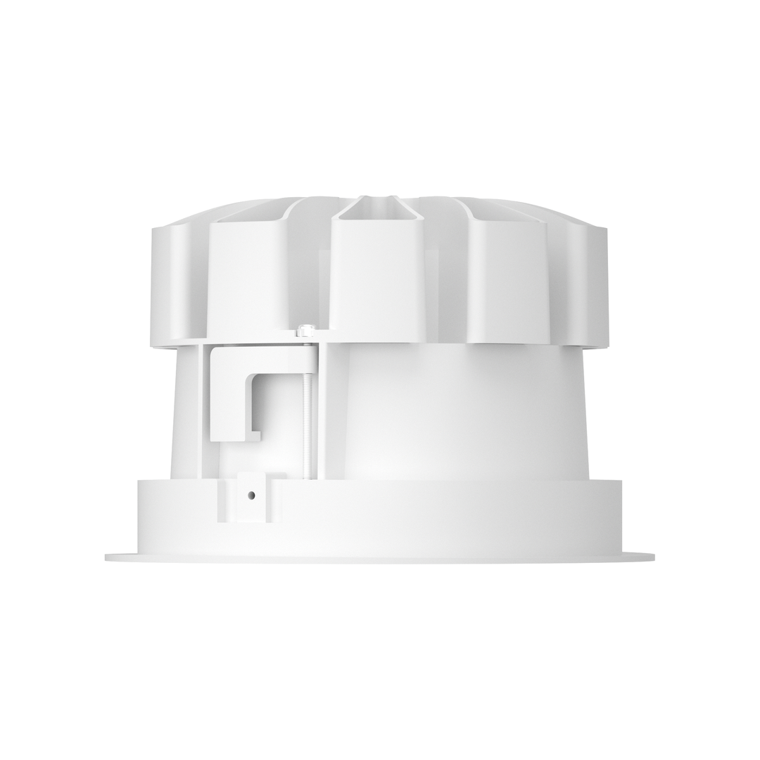 Rear view of the P1 Wide Beam Architectural LED Downlight showing the integrated aluminium heat sink and recessed mounting design.