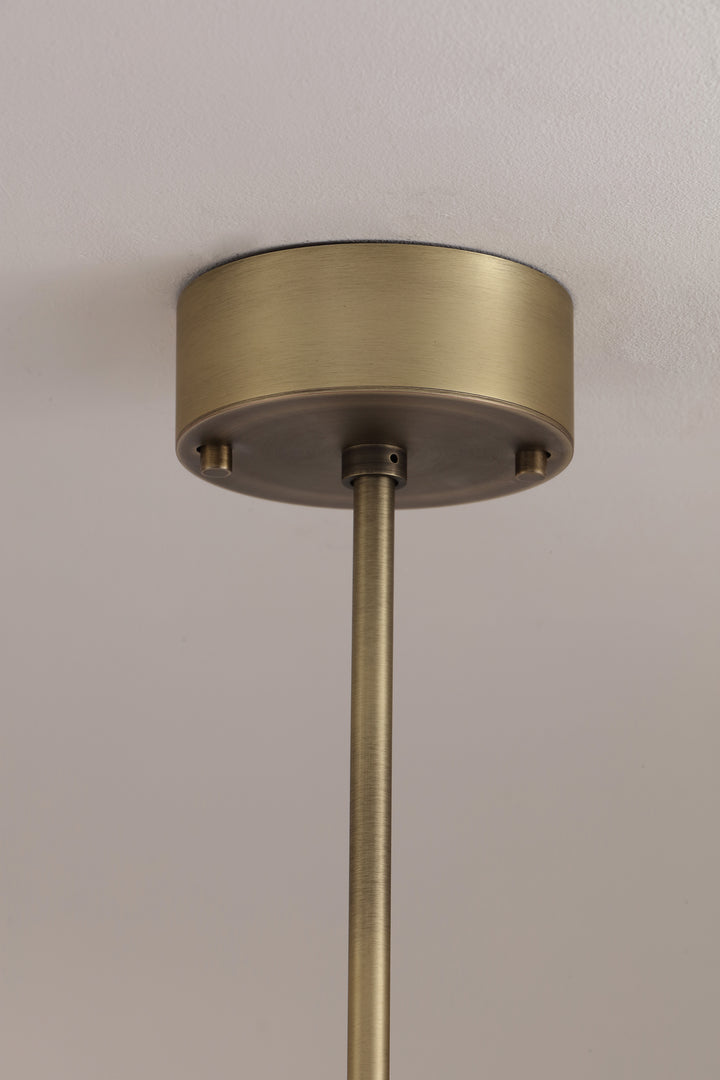 Pendant light ceiling canopy and rod detail, Running Water trio hand-blown glass lighting