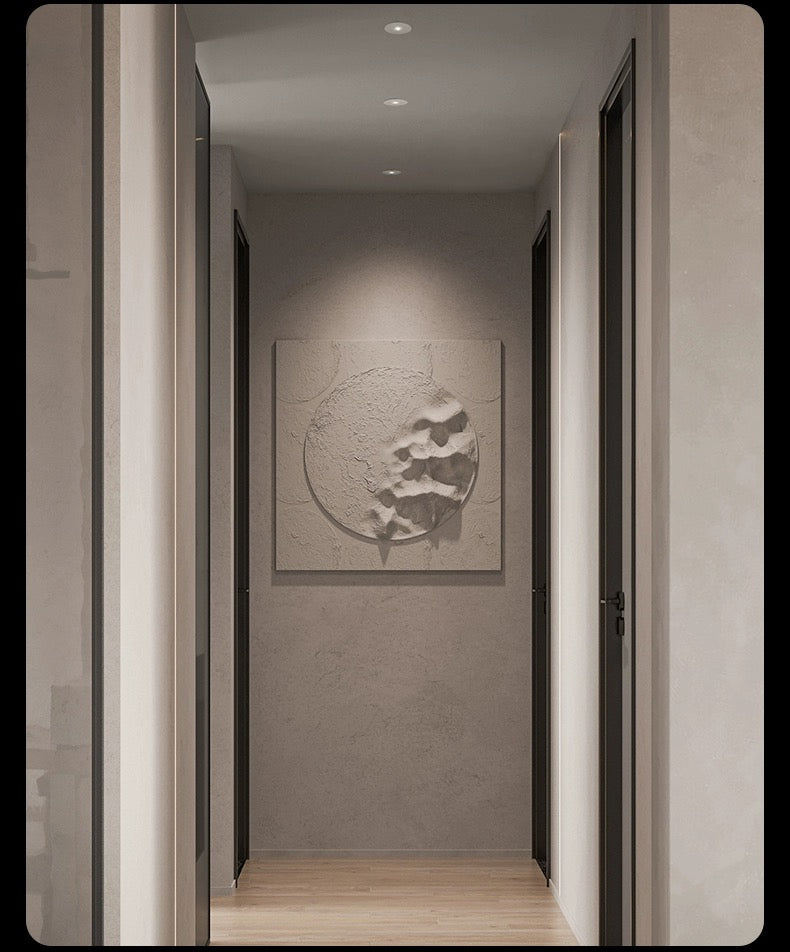 Pinhole accent lighting highlighting artwork in corridor spaces