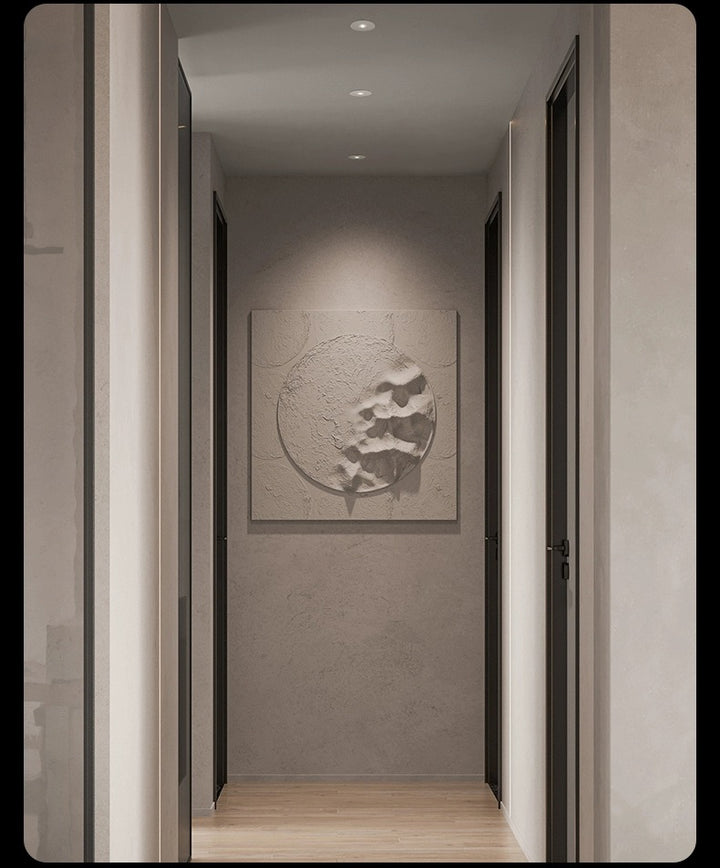 Pinhole accent lighting highlighting artwork in corridor spaces