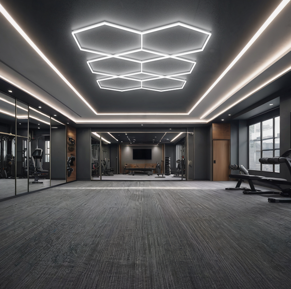 Polygon formation hexagon LED ceiling lighting for modern commercial interiors
