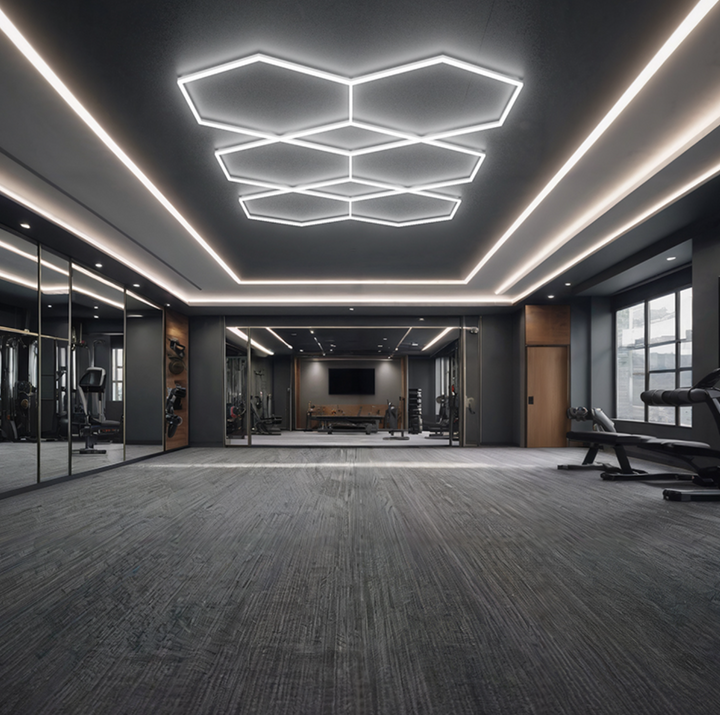 Polygon formation hexagon LED ceiling lighting for modern commercial interiors