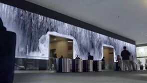 Fine pitch LED video wall installed in a commercial lobby, showcasing large-scale indoor LED display application