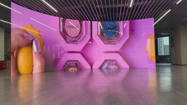Immersive Holographic LED Display transforming a commercial interior with transparent digital visuals for retail and experiential spaces.