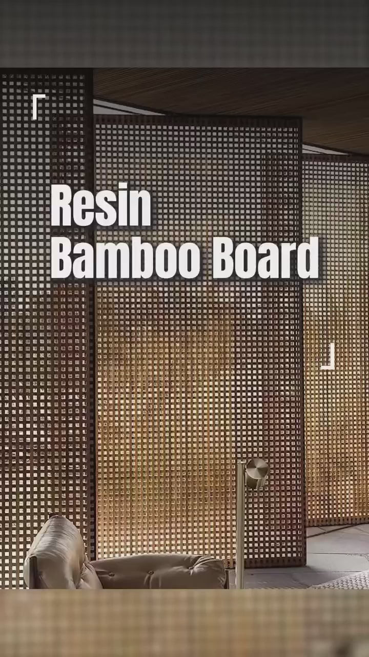 Decorative bamboo wall panels made from bamboo weave resin board showcased in a modern interior space with warm lighting