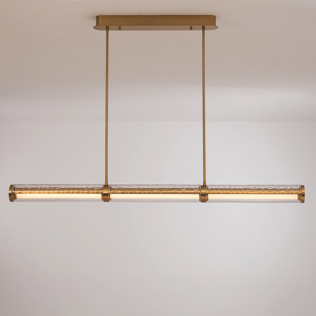 Prism Facet linear pendant light with crystal glass and brushed brass finish