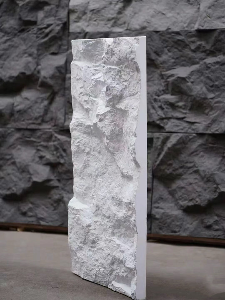 Side view of PU rock wall panel highlighting stone-look texture and three-dimensional surface