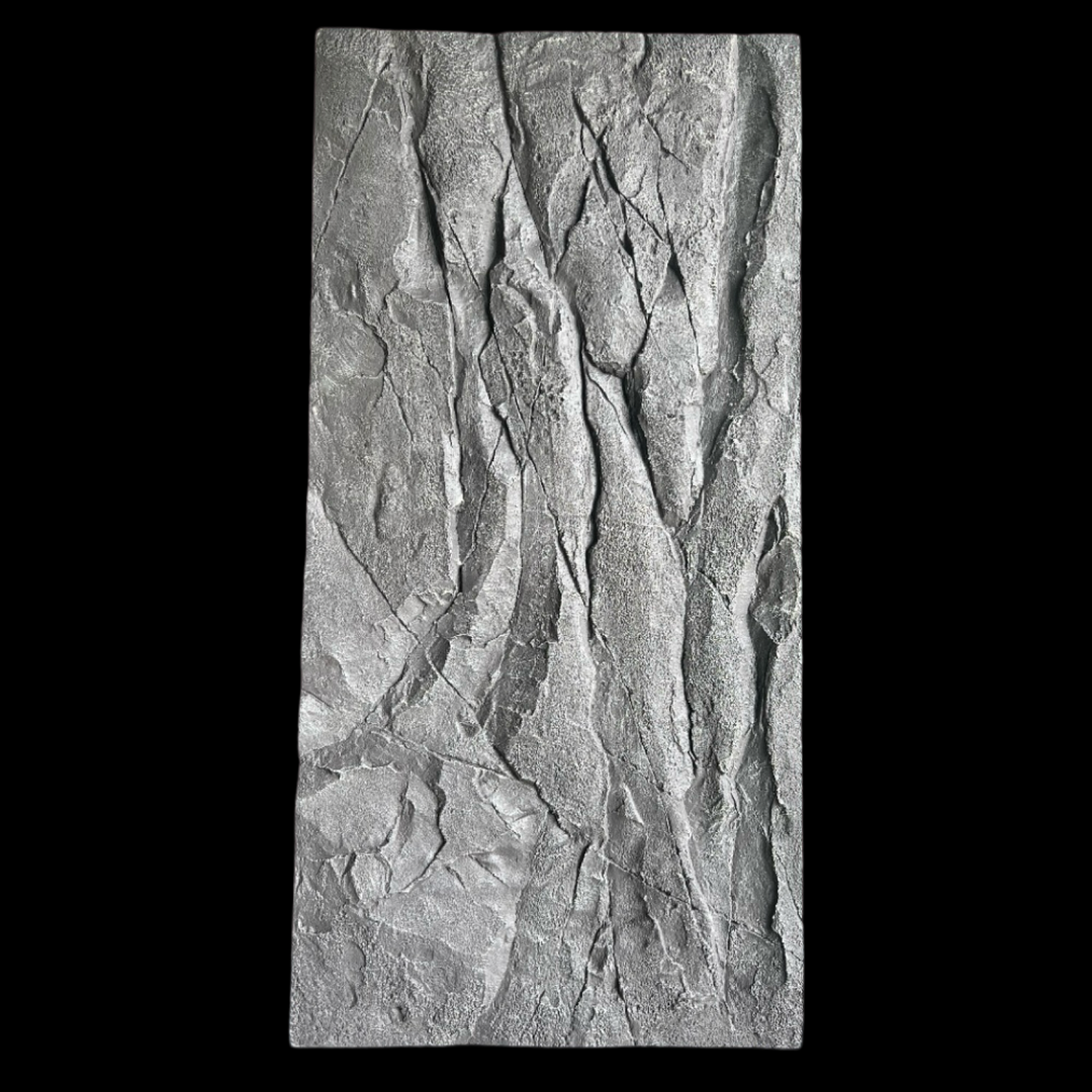 PU rock wall panel with vertical stone-look texture shown as a single lightweight panel