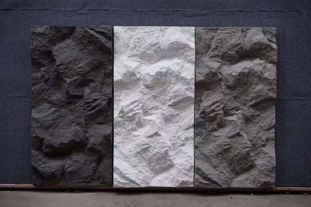 PU rock wall panel showing different stone-look textures and surface variations