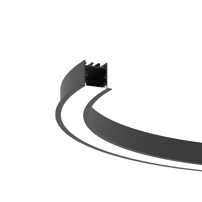 Architectural recessed LED linear light detail designed for commercial ceiling installations with clean curved light lines