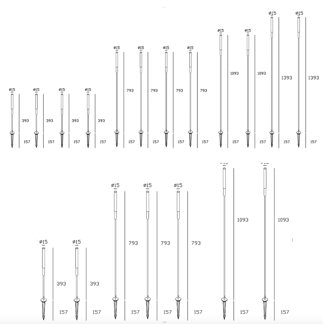 Reed spike light size and height options for decorative landscape lighting layouts
