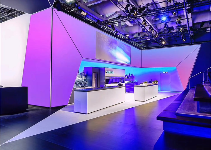 RGB stretch ceiling panel with DMX-controlled lighting creating immersive illumination for event venues.