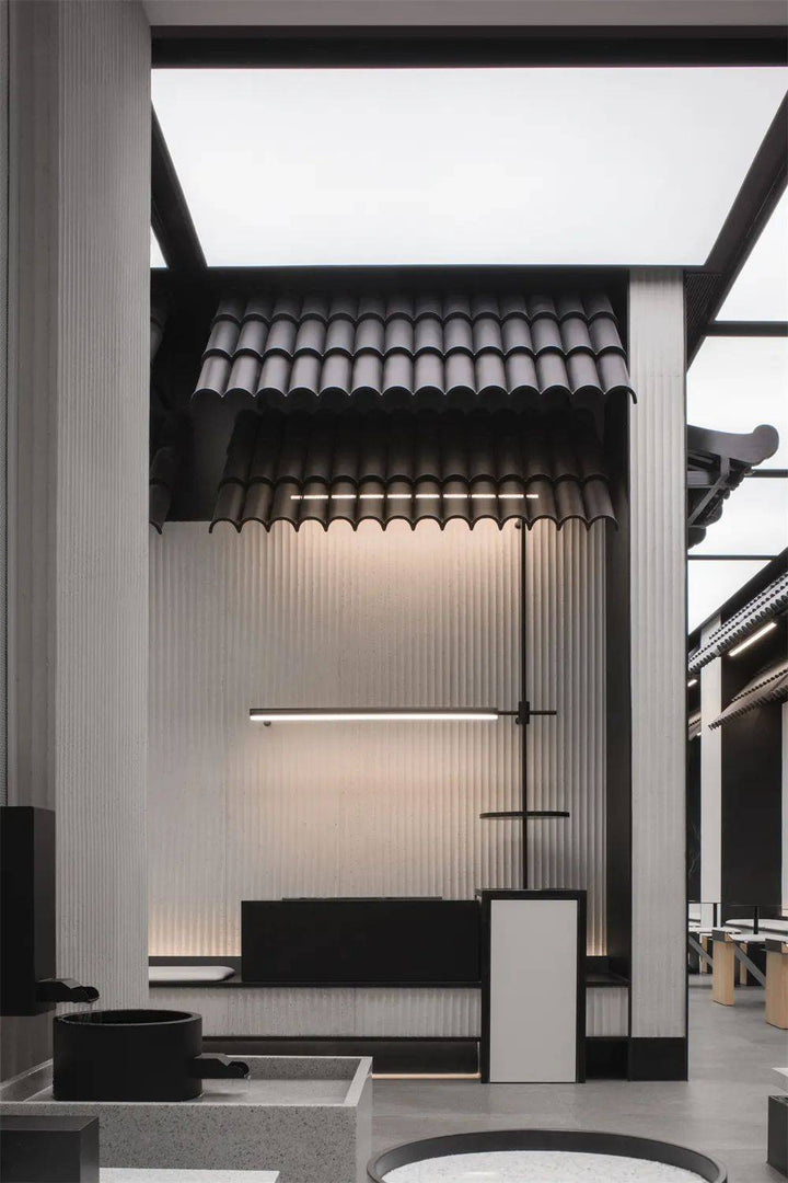 Ripple textured wall panel creating an architectural feature wall in a contemporary interior