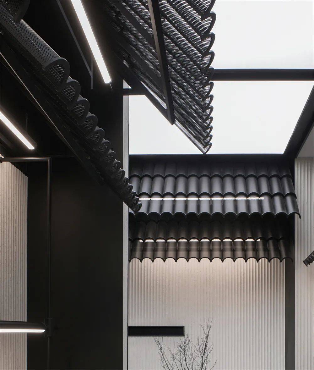 Ripple textured wall panel applied in a commercial interior with architectural lighting elements