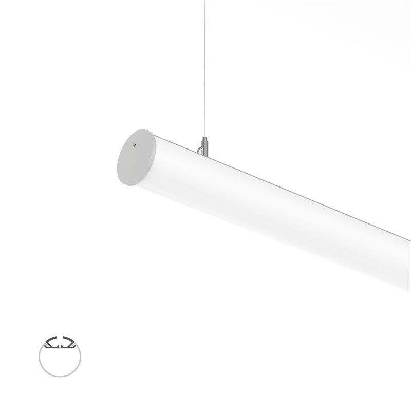 Round LED linear pendant light FlexGlow R30 suspended installation delivering 360 degree illumination for commercial projects