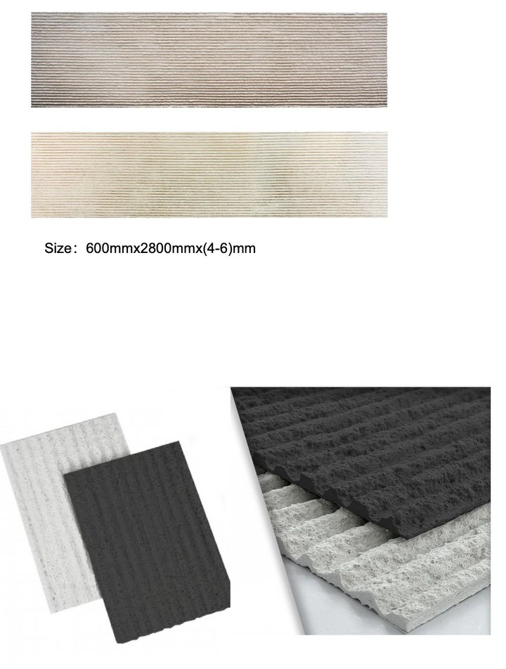 Round line stone wall panels displayed in different sizes and finish options.