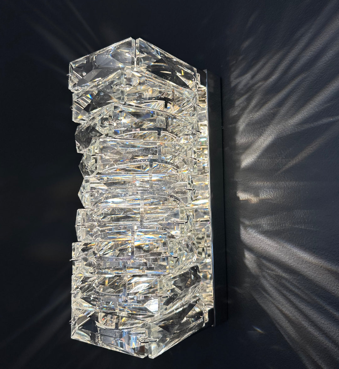 Savoy Wall Lamp 250 crystal texture luxury wall light side angle, premium decorative LED wall lighting for contemporary homes