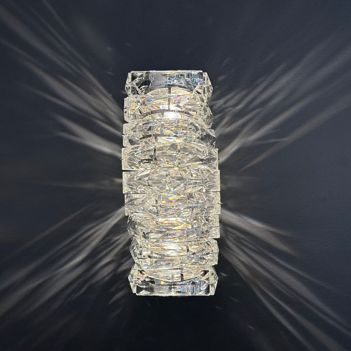 Savoy Wall Lamp 250 K9 crystal modern wall light front view, luxury indoor LED wall lamp for bedrooms and hallways