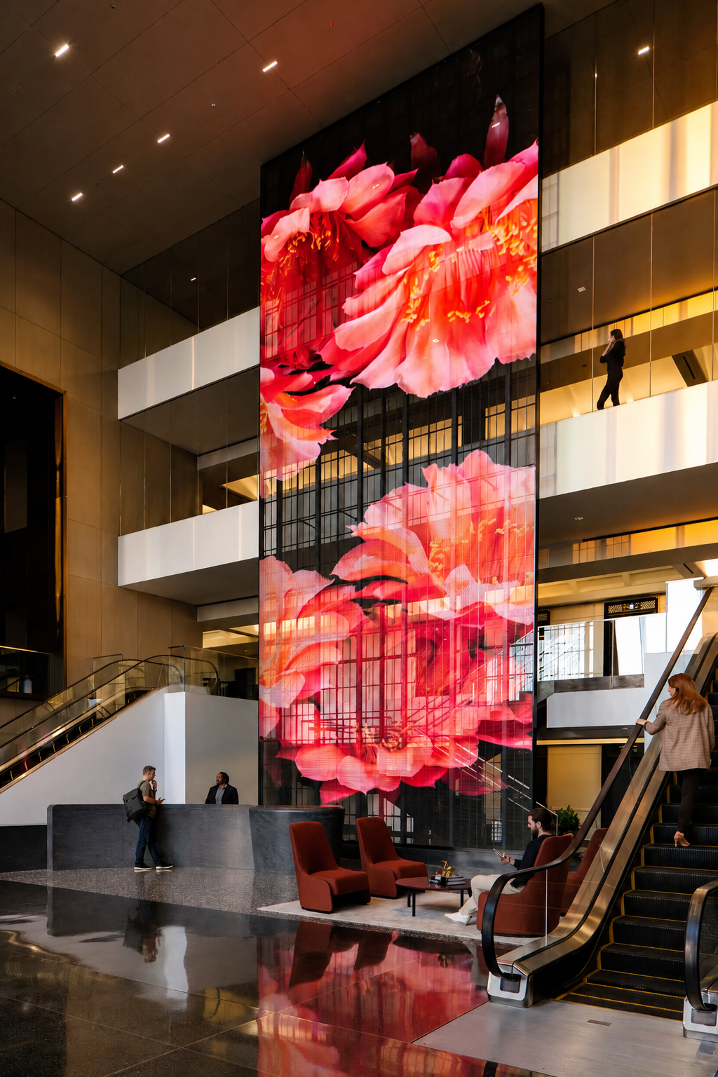 LED Mesh Display for shopping centre atrium digital advertising and retail promotion
