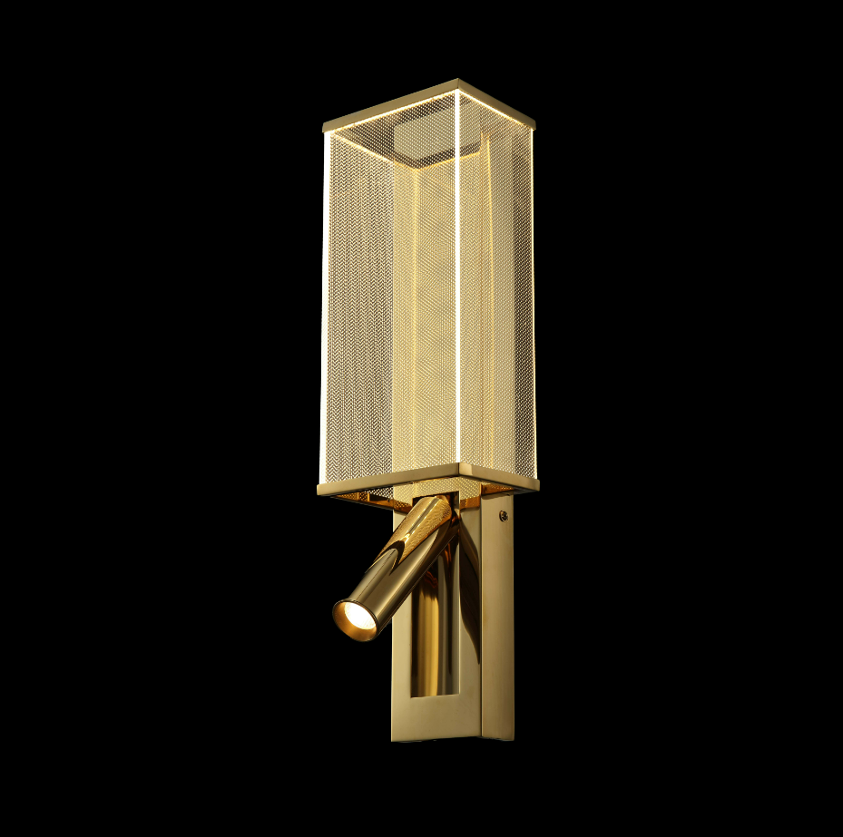 Silken DeLuxe Reading Lamp modern brass LED wall light with adjustable reading spotlight for bedroom and hotel interiors