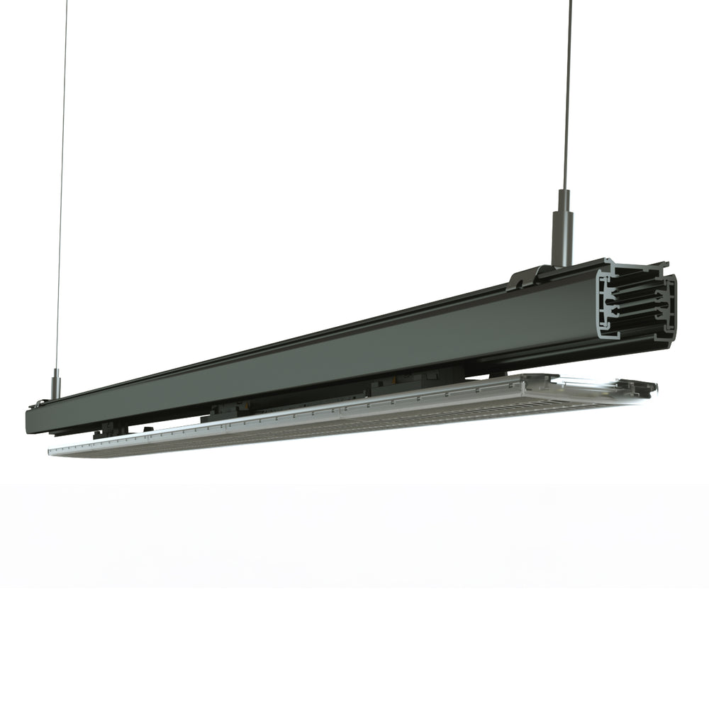 Single-side linear track light installed for supermarket shelf and aisle lighting, providing targeted illumination for retail product displays.