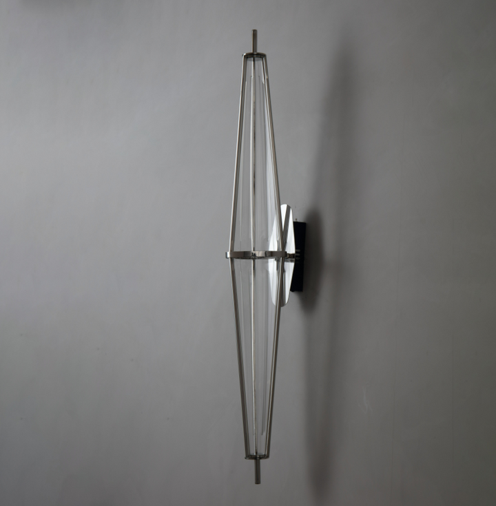 Close-up side view of the Selene Stretch Wall Lamp, slim vertical LED wall light ideal for modern homes, hallway lighting, bedside wall light, and refined interior spaces