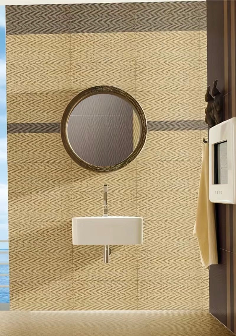Soft Stone hemp weaved wall panels used in bathroom interior design
