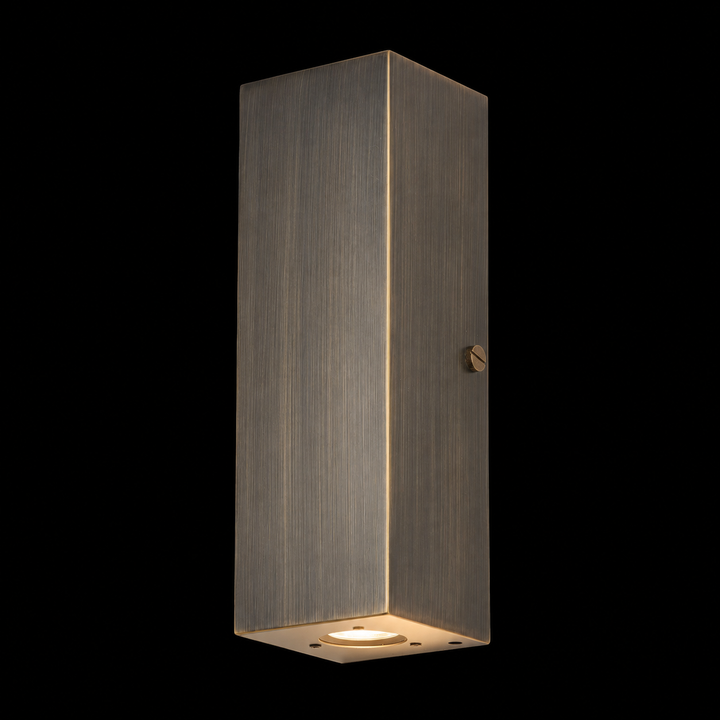 Solid brass bronze up down outdoor wall light with a handcrafted architectural design and IP65 weather-resistant construction.