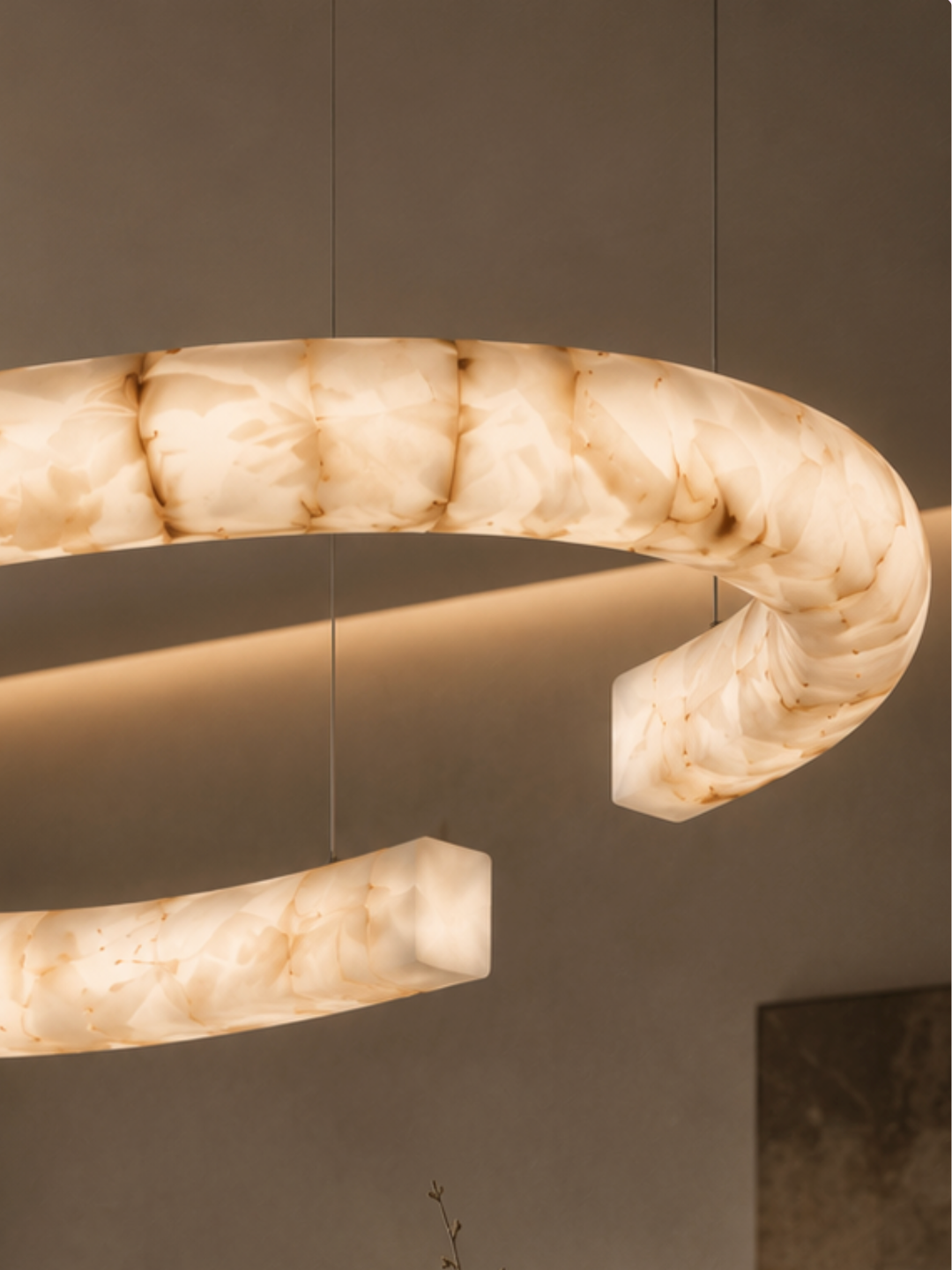 Close-up of the Duet Spanish Alabaster Pendant Light showcasing genuine Spanish alabaster and integrated LED illumination.