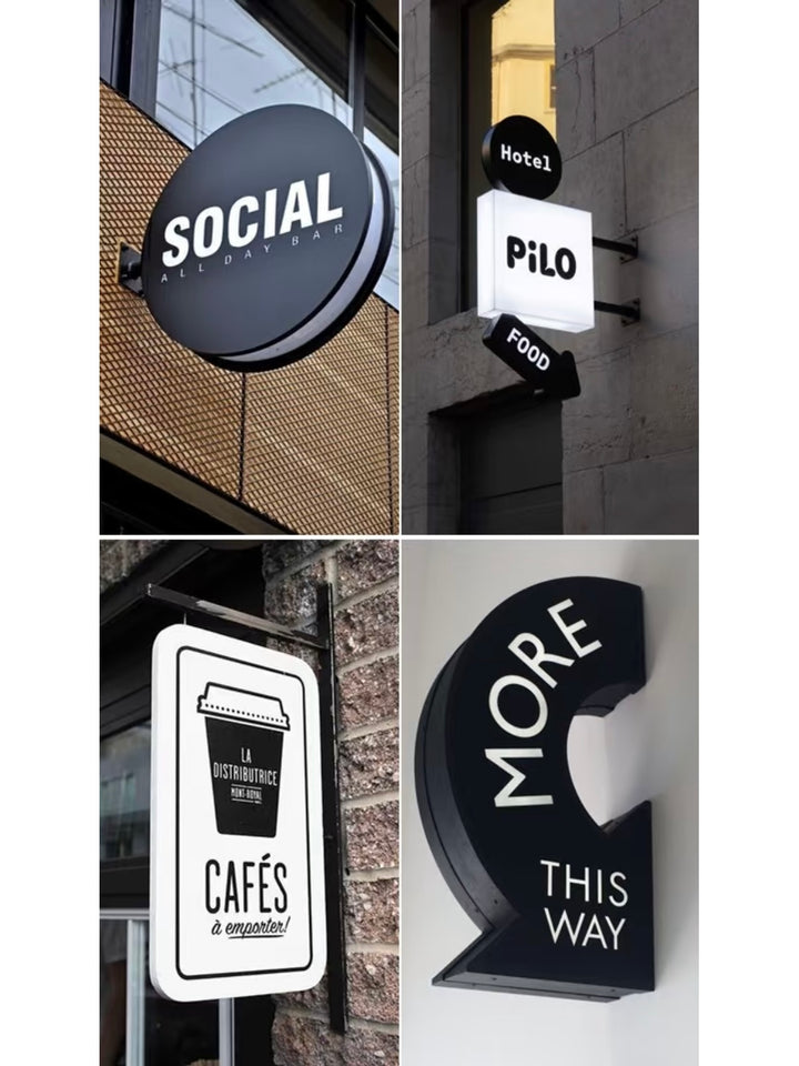 Square double sided illuminated projecting sign for shopfront signage