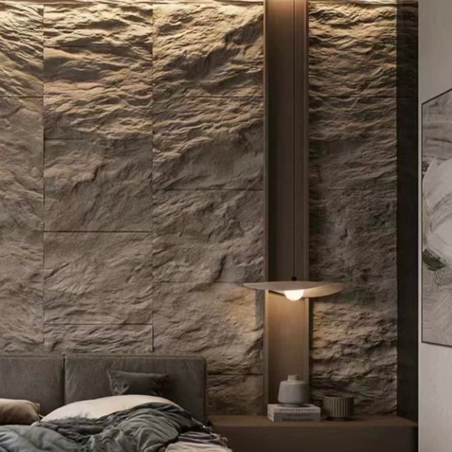 Lightweight stone-look wall panels for bedroom feature wall with realistic stone texture